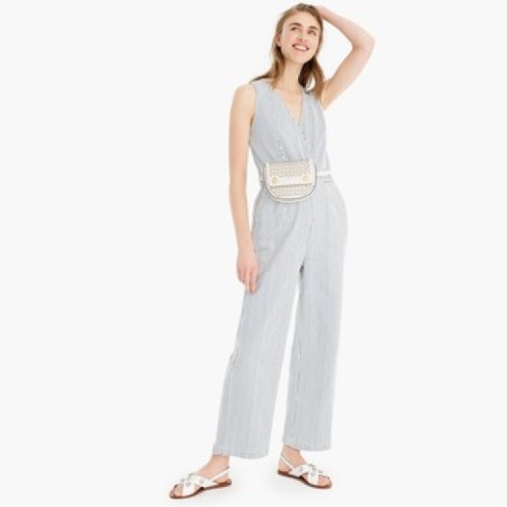 POINT SUR J.Crew Wide Leg Railroad Striped Tailored Jumpsuit Size 10